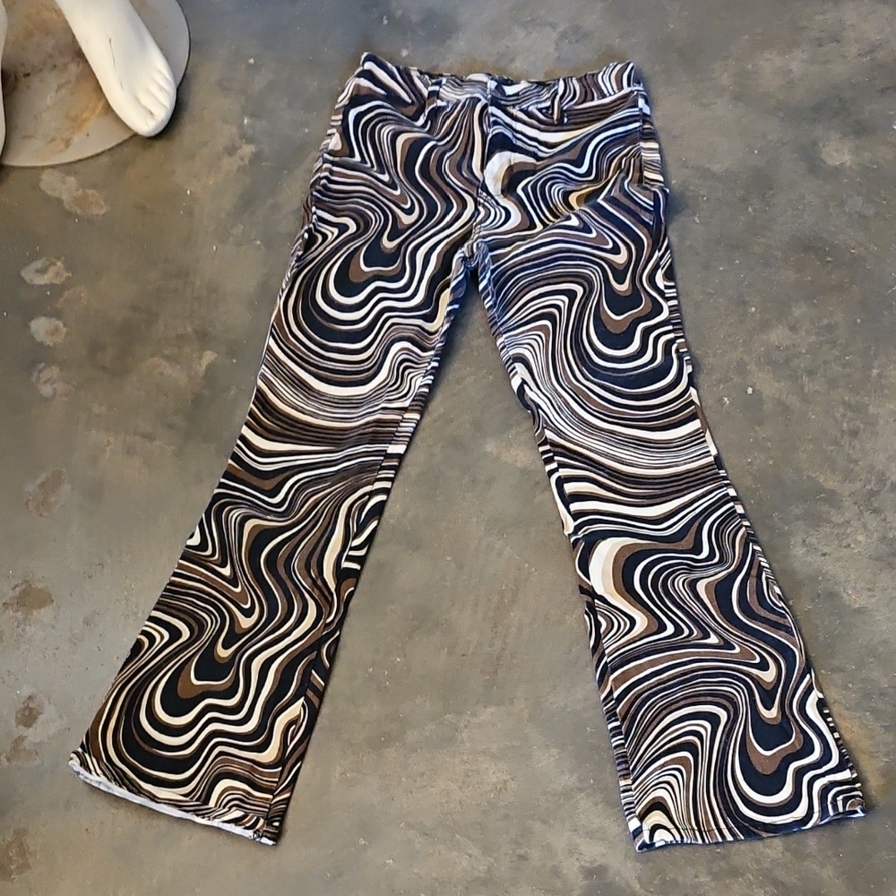 Vintage MOTEL Denim Psychodelic 70s Disco Brown White Pattern Jeans Size M